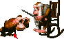 Cranky imparts words of wisdom to DK.