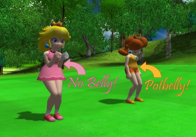 Peach has no belly while Daisy has a pot belly!